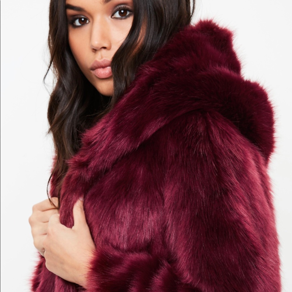 Faux Fur Coat - Sisley Burgundy